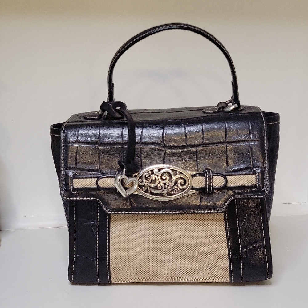 Brighton Black & Beige Croc-Effect Top Handle Women's Bag